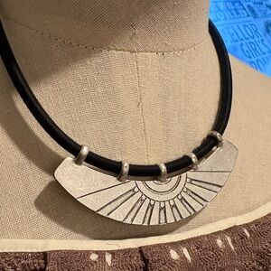 The Sak Silver-Tone Sunray Pendant Necklace on Black Cord GUC
